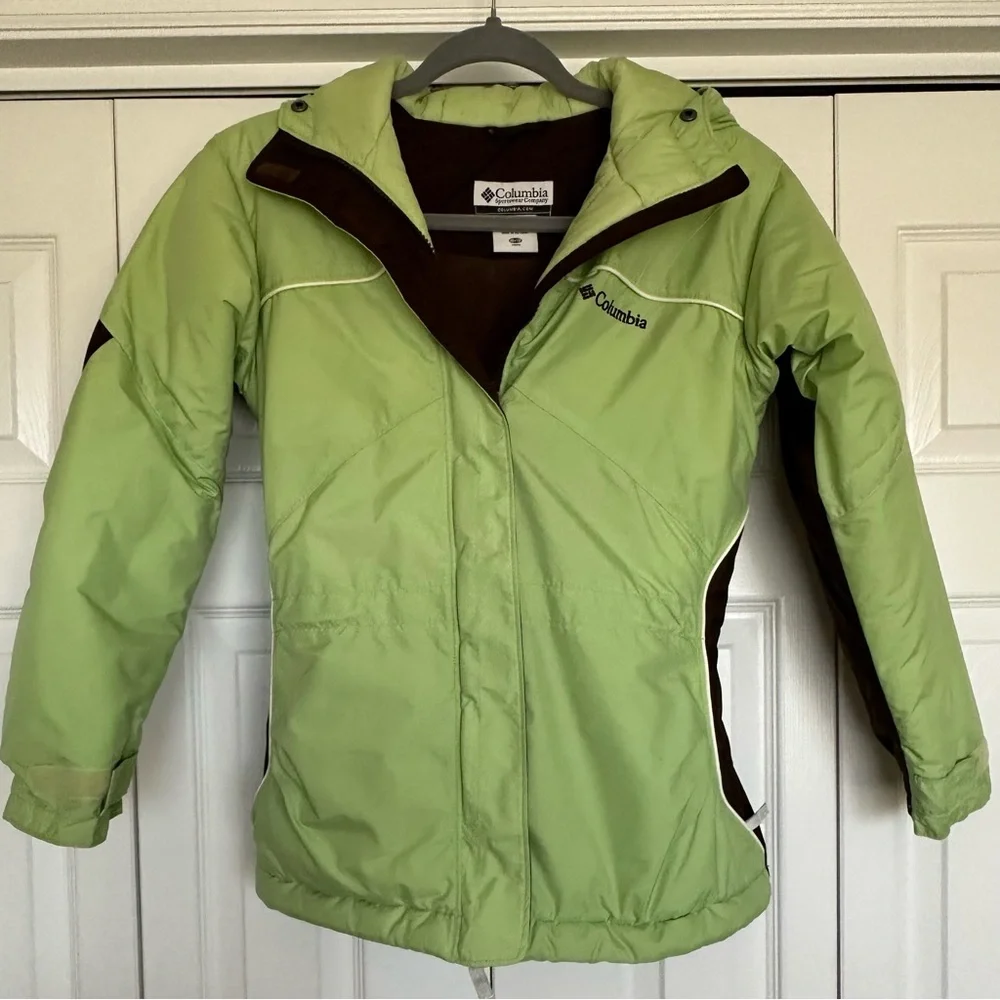 Columbia Kids Youth 10/12‎ Insulated Winter Jacket Hooded Green with Brown